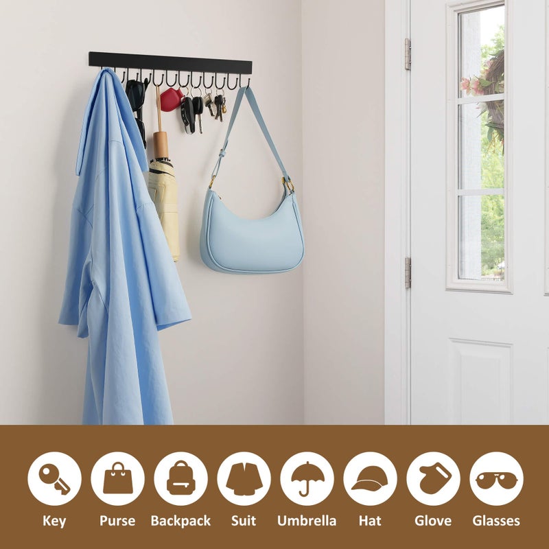ZEDODIER Key Holder for Wall, Key Hanger Wall Mount with 12 Adjustable Hooks for Wall, Wooden Key Rack Decor for Entryway Front Door Kitchen Hallway Garage Mudroom, Black - Image 4
