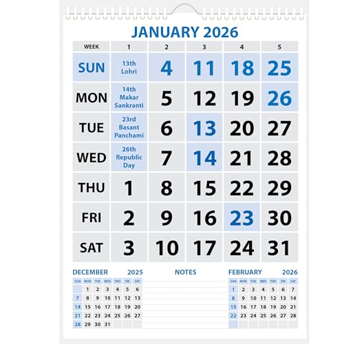 LAURET BLANC 2026 Wall Calendar -14.75" X 20" for Home & Office, Holidays Mentioned, 150GSM Art Paper (H) - Image 1