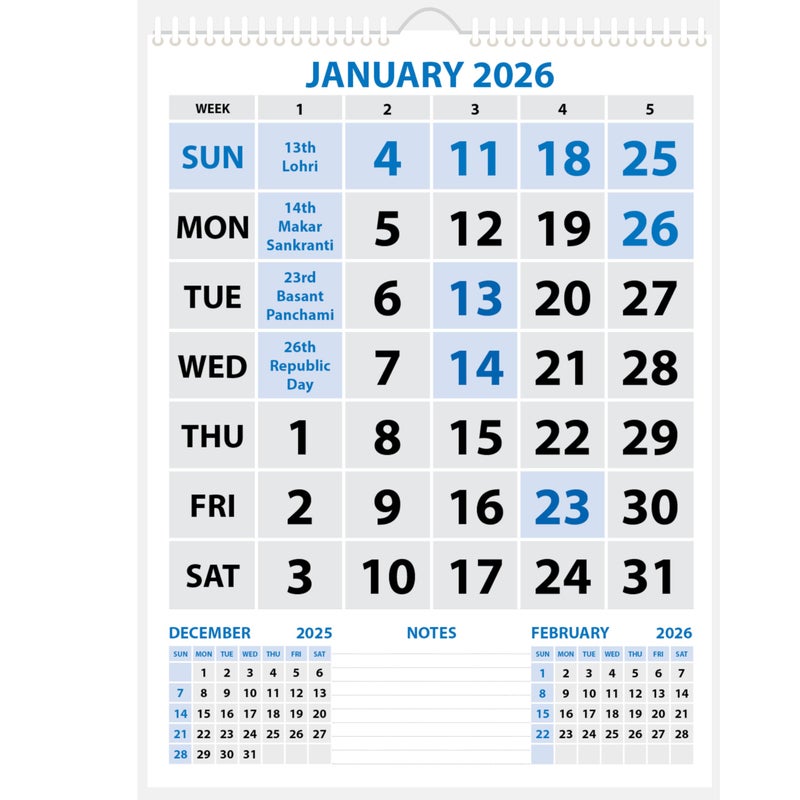LAURET BLANC 2026 Wall Calendar -14.75" X 20" for Home & Office, Holidays Mentioned, 150GSM Art Paper (H) - Image 4