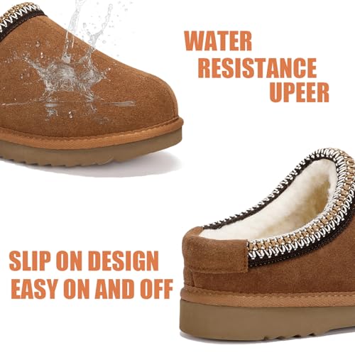 Intini Women's Men's Slippers Platform Mini Boots for Women Genuine Suede Platform Slip-on Slippers Cozy Water Resistant Faux Fur Warm Winter Fuzzy House Shoes Indoor Outdoor Dark Brown - Image 4