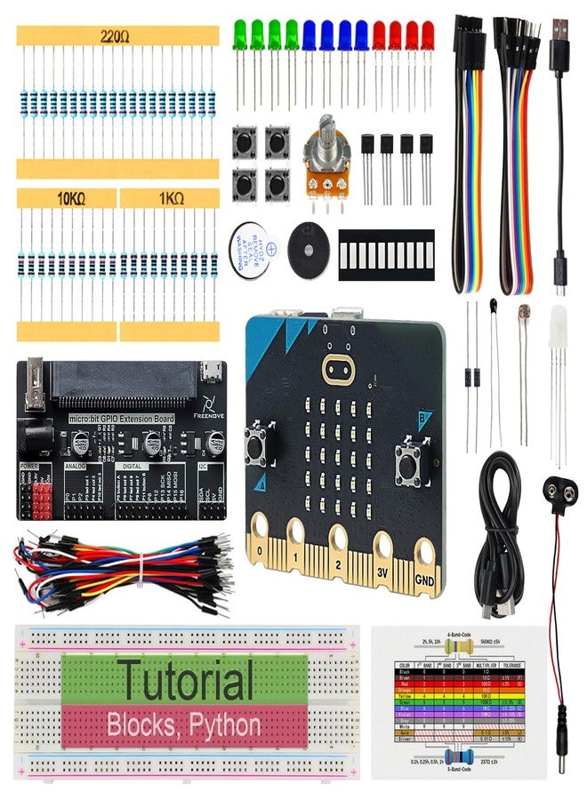 Freenove Basic Starter Kit for BBC Micro:bit (V2 Included), 179-Page Detailed Tutorial, 162 Items, 27 Projects, Blocks and Python Code - Image 1