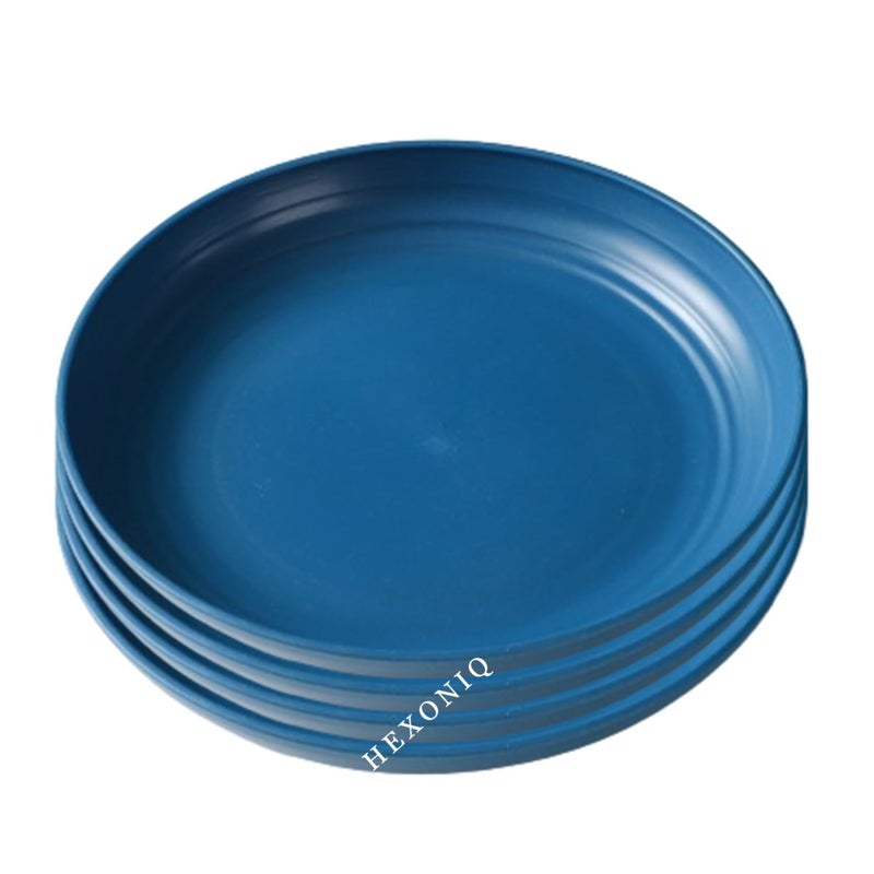 HEXONIQ 8 Inch Wheat Straw Dinner Plates Degradable EcoFriendly Reusable Lightweight Plates Dishwasher Microwave Safe Unbreakable Plates for Kids Outdoor Kitchen Camping Blue Set of 4 - Image 1