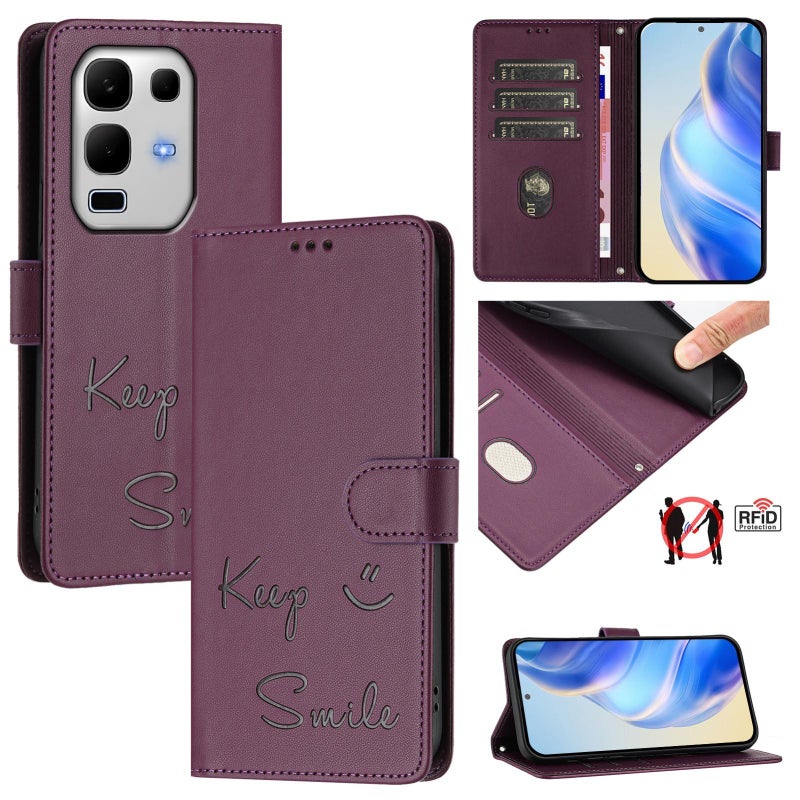 erorex For Infinix Note 50s Smile Embossing RFID Leather Phone Case(Violet) - Image 1