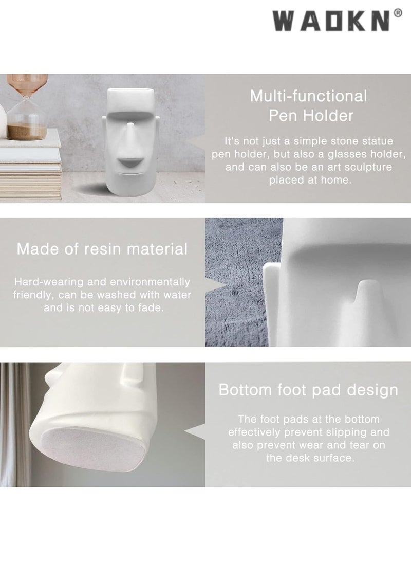 WAOKN Multifunctional Resin Art Ornament Pencil Holder, Innovative Design Combining Glasses Shelf and Makeup Brush Holder, Decorate Your Desk and Showcase Individual Taste（white） - Image 3