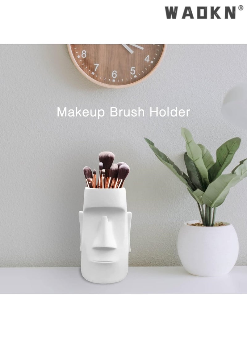 WAOKN Multifunctional Resin Art Ornament Pencil Holder, Innovative Design Combining Glasses Shelf and Makeup Brush Holder, Decorate Your Desk and Showcase Individual Taste（white） - Image 5