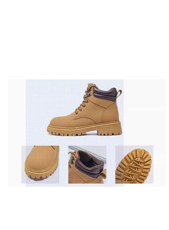 Warrior Martin Boots Summer New Style Spring And Autumn Height Increasing Thick Soled Boots Outdoor Short Boots Hiking Shoes Big Yellow Boots - Image 3