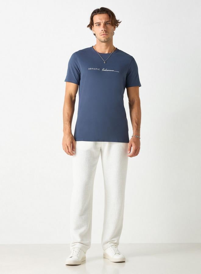 Iconic Typographic Print Crew Neck T-shirt with Short Sleeves - Image 2