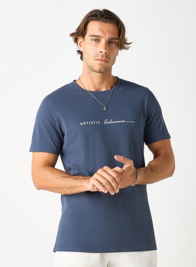 Iconic Typographic Print Crew Neck T-shirt with Short Sleeves - Image 1