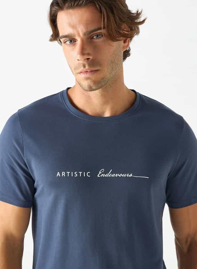 Iconic Typographic Print Crew Neck T-shirt with Short Sleeves - Image 4