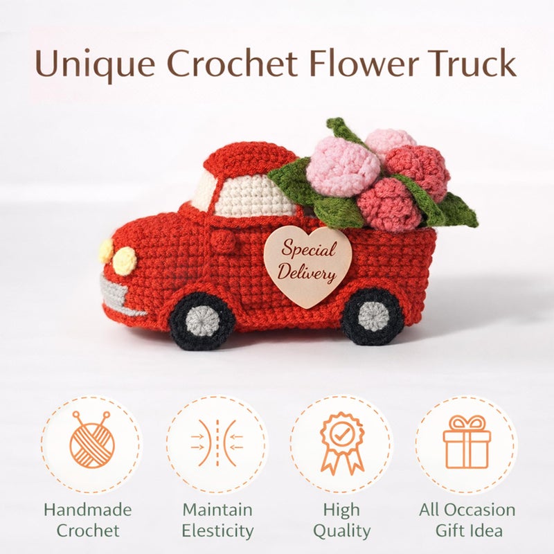 MHSMHL Handmade Crochet Flower Truck, Valentines Day Gift for Her Him Husband Wife Boyfriend Girlfriend Couple, Anniversary Romantic Gift Valentines Day Decorations for Tiered Tray Office Desk - Image 4