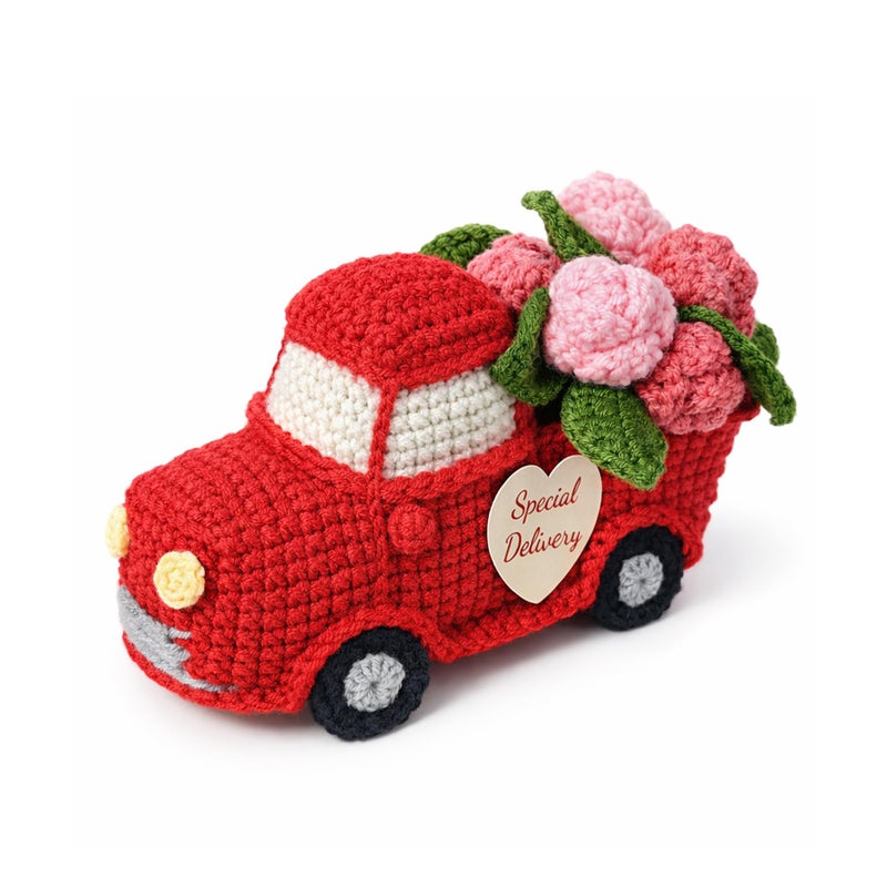 MHSMHL Handmade Crochet Flower Truck, Valentines Day Gift for Her Him Husband Wife Boyfriend Girlfriend Couple, Anniversary Romantic Gift Valentines Day Decorations for Tiered Tray Office Desk - Image 1