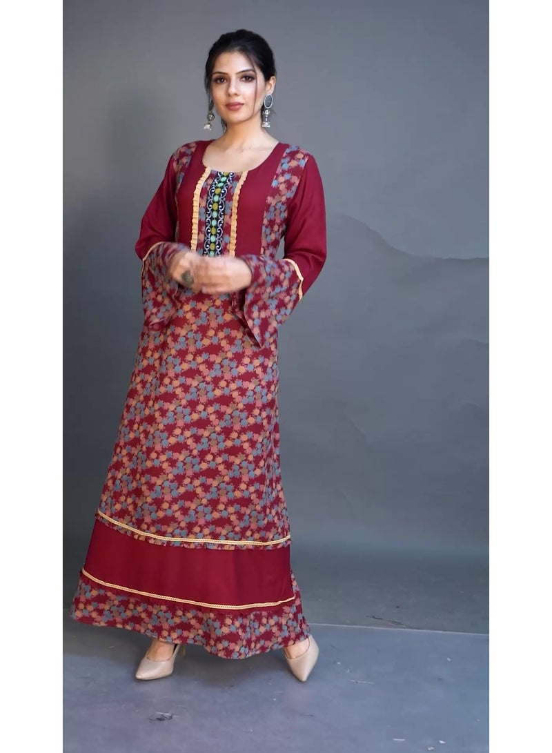 Zainah Elegant Bell Sleeve Maxi Jalabiya Dress for Women - Printed Modest Caftan - Long Sleeve Panel Design - Image 4