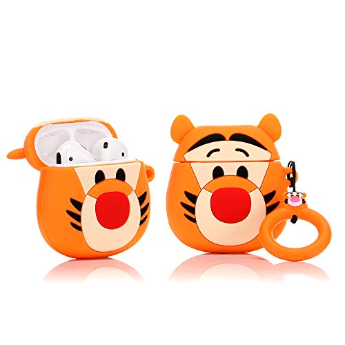 LEWOTE Silicone Funny Case Cover Compatible for Apple Airpods 1&2[Cute Animal Design](Cute Tiger) - Image 1
