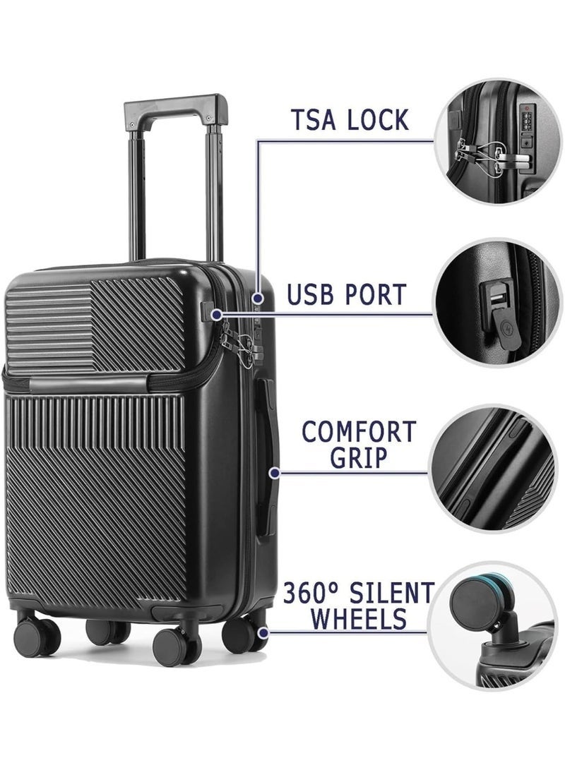 Bukela 20" Travel Luggage, Aluminum Carry On Luggage, with 360° Spinner Wheels, Front Open Laptop Compartment/Pocket, PC Hard Shell Suitcase with USB Port - Image 3