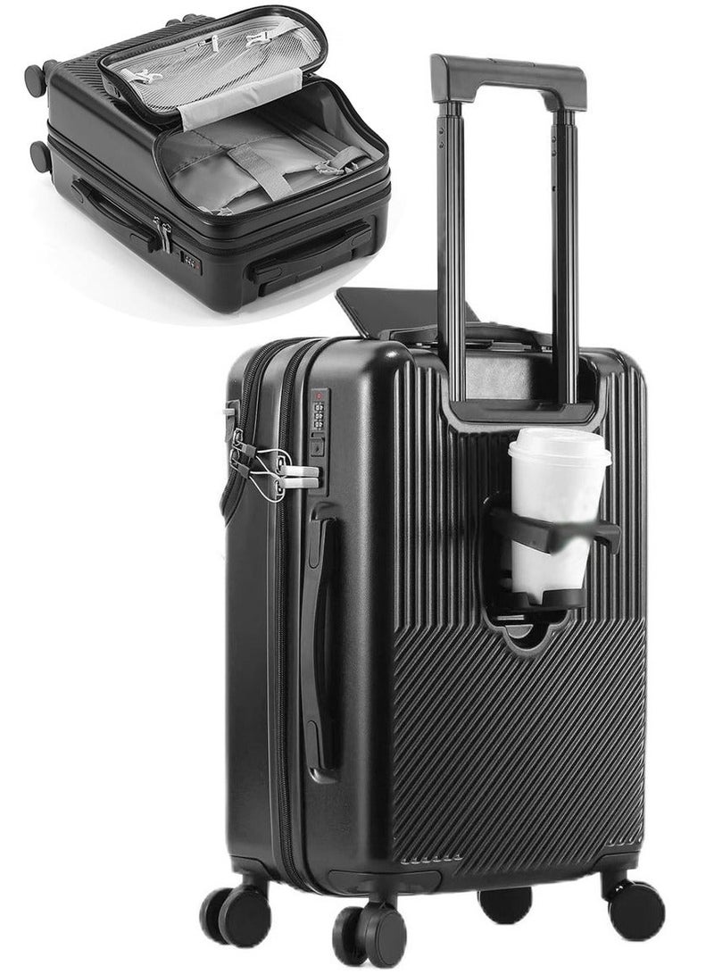 Bukela 20" Travel Luggage, Aluminum Carry On Luggage, with 360° Spinner Wheels, Front Open Laptop Compartment/Pocket, PC Hard Shell Suitcase with USB Port - Image 1