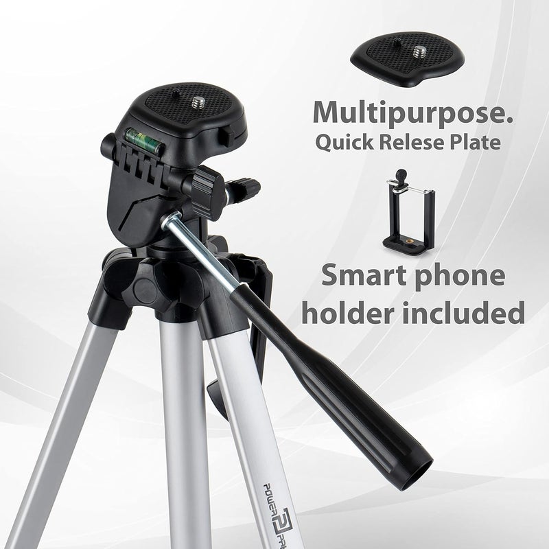 Powerpak Photo-X5 4.5ft/53'' Flat Tripod for Smartphones & Cameras |Max Operating Height - 4.5ft|with Smartphone Clamp & 3-Way Panhead | for Digital DSLR, Video Camera, Camcorder|Payload 1.5kg, Black - Image 3