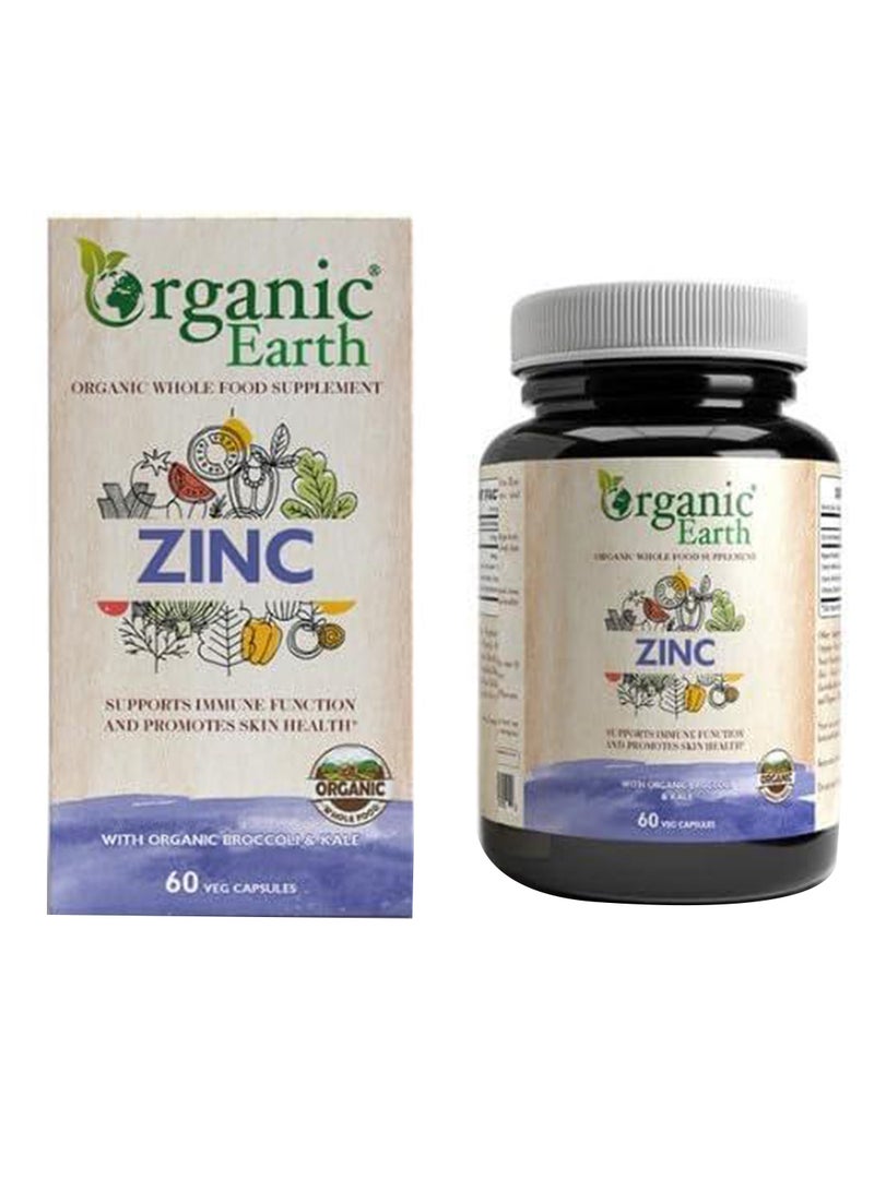Organic Earth Zinc 25 Mg with Organic Broccoli & Kale 60 Capsules