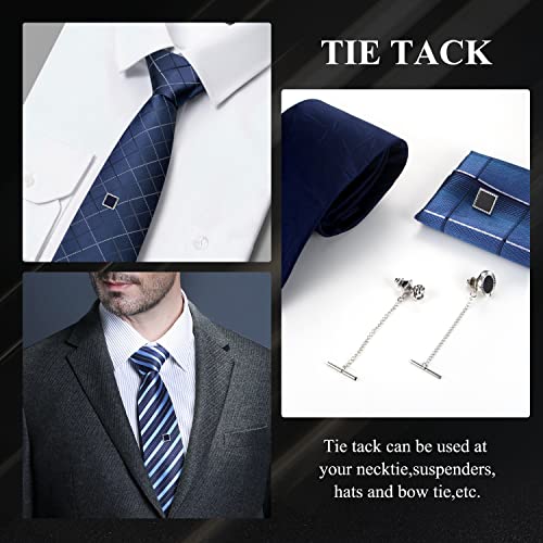 THUNARAZ 8 Pcs Tie Tacks for Men Tie Pins for Regular Ties Necktie 14K Gold Plated Mens Tie Tacks with Chain for Wedding Business Anniversary - Image 2