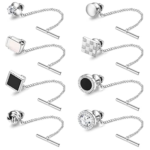 THUNARAZ 8 Pcs Tie Tacks for Men Tie Pins for Regular Ties Necktie 14K Gold Plated Mens Tie Tacks with Chain for Wedding Business Anniversary - Image 1