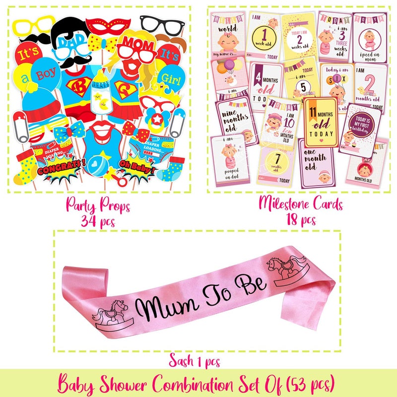 Wobbox Baby Shower Decoration Items| Baby Shower Ceremony Photo Booth Props for Photoshoot, Milestone Crad& Mom to Be Sash, Godh Bharai Ceremony Decoration Kit-(FP624) - Image 2