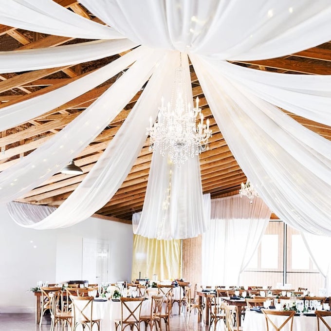 6 PANELS WHITE CEILING DRAPES FOR WEDDING CEILING DRAPES 5FTX30FT WEDDING ARCH DRAPING FABRIC SHEER CURTAINS VOILE CHIFFON DRAPERY DRAPING WEDDING CEILING DECORATIONS FOR PARTY CEREMONY STAGE SWAG