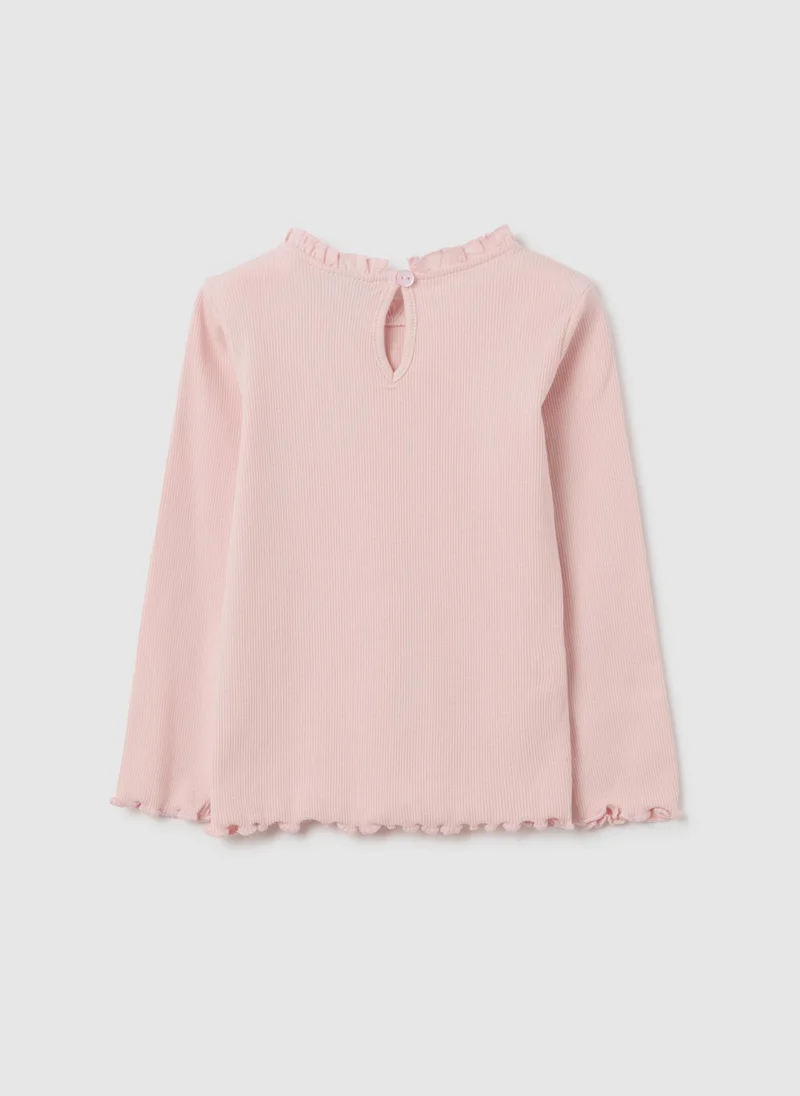 او في اس BABY GIRL'S PINK COTTON REGULAR FIT TOP