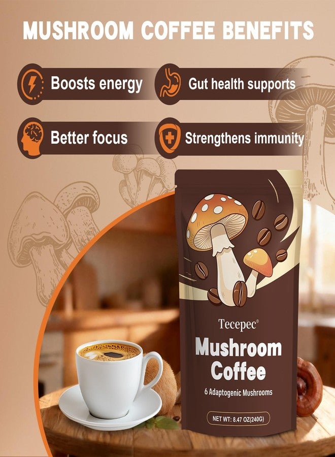 Tecepec Mushroom Coffee, 40 Servings Instant Mushroom Coffee Powder with 6 Adaptogenic Mushrooms and MCT Oil for Better Energy, Focus, Digestion & Immune Support - Image 3