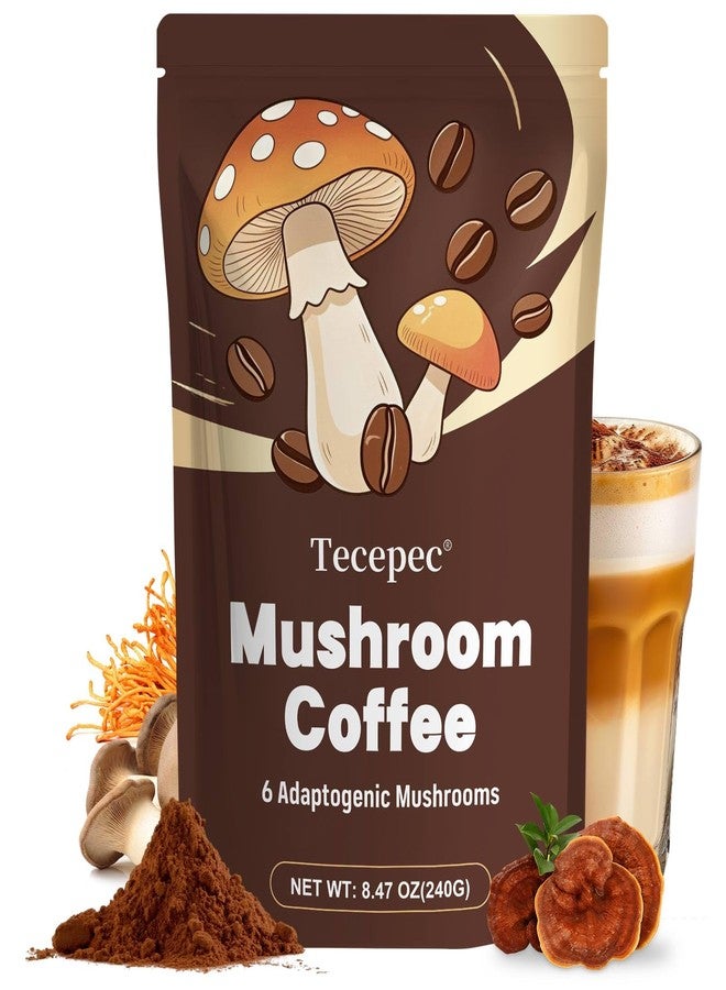 Tecepec Mushroom Coffee, 40 Servings Instant Mushroom Coffee Powder with 6 Adaptogenic Mushrooms and MCT Oil for Better Energy, Focus, Digestion & Immune Support - Image 1