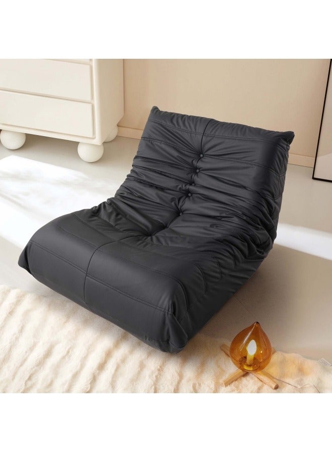 Generic Lazy Sofa Chair Faux Leather High Density Sponge Video Gaming Sofa Chair, Caterpillar Sofa Balcony Bedroom Lounge Chair Single Person Chair 90 * 100 * 70cm, Black - Image 2