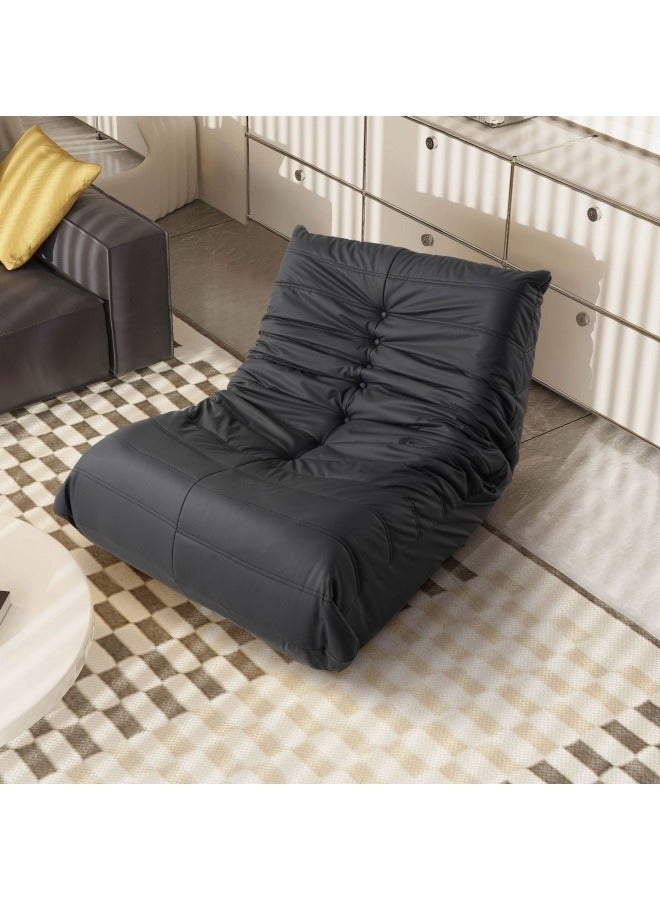 Generic Lazy Sofa Chair Faux Leather High Density Sponge Video Gaming Sofa Chair, Caterpillar Sofa Balcony Bedroom Lounge Chair Single Person Chair 90 * 100 * 70cm, Black - Image 1