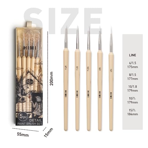HIMI مجموعة فرش تفاصيل هيمي للأكريليك والزيت والألوان المائية 5 قطع للرسم على الوجه والجسم هدية رائعة لهواة الفن والبالغين (أصفر، فرشاة تفاصيل) - Image 3