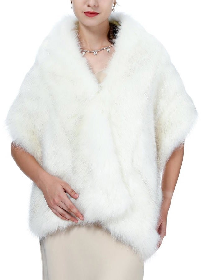 LA CARRIE Women Wedding Faux Fur Long Shawl Bridal Cape Party Stole Winter Scarf Soft Cover Up Shrug Gown Wrap, White, One size - Image 4