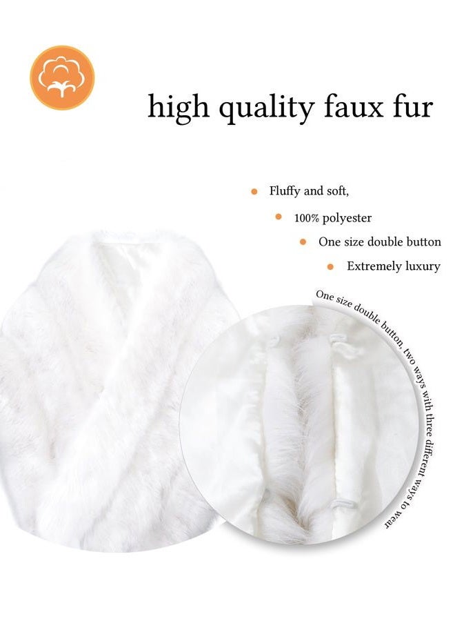 LA CARRIE Women Wedding Faux Fur Long Shawl Bridal Cape Party Stole Winter Scarf Soft Cover Up Shrug Gown Wrap, White, One size - Image 3