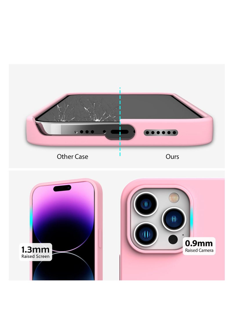 Generic - Real Silicone Case Compatible with Apple iPhone 14 Pro Liquid Silicone Gel Rubber Cover Support Wireless Charging, Anti-Scratch... Pastel Pink - Image 1