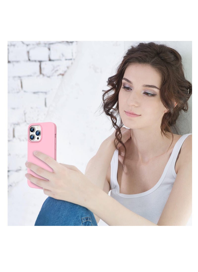 Generic - Real Silicone Case Compatible with Apple iPhone 14 Pro Liquid Silicone Gel Rubber Cover Support Wireless Charging, Anti-Scratch... Pastel Pink - Image 1
