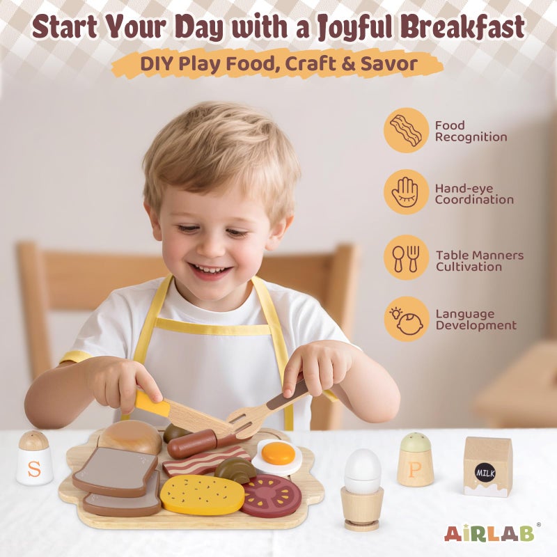 Airlab Toy Food for Toddler 3-5 Pretend Play Kids Kitchen Playset Breakfast Cutting Food Girl Boy Birthday Gift Age 3 4 5 6 Year Old Wood Educational Toys Kitchen Accessories - Image 2