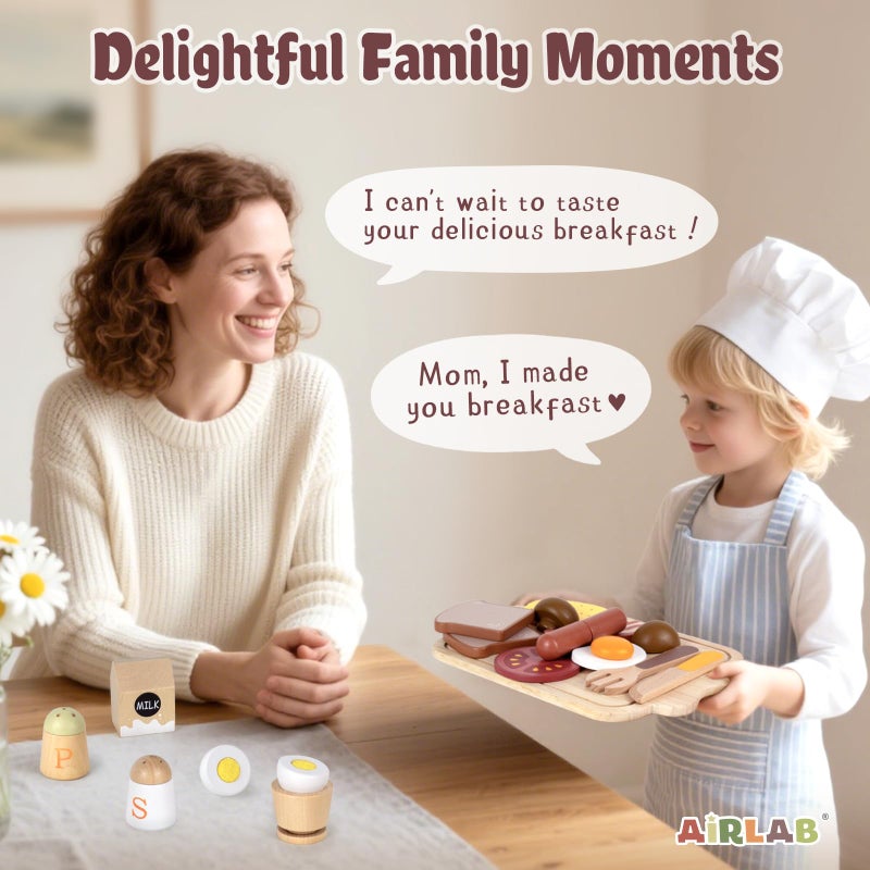 Airlab Toy Food for Toddler 3-5 Pretend Play Kids Kitchen Playset Breakfast Cutting Food Girl Boy Birthday Gift Age 3 4 5 6 Year Old Wood Educational Toys Kitchen Accessories - Image 3