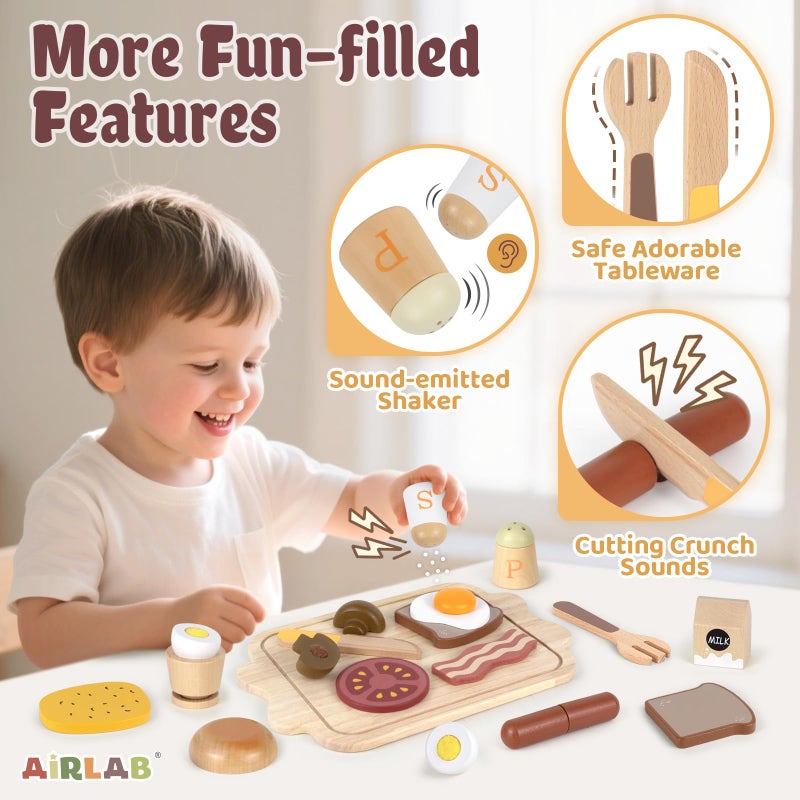 Airlab Toy Food for Toddler 3-5 Pretend Play Kids Kitchen Playset Breakfast Cutting Food Girl Boy Birthday Gift Age 3 4 5 6 Year Old Wood Educational Toys Kitchen Accessories - Image 5