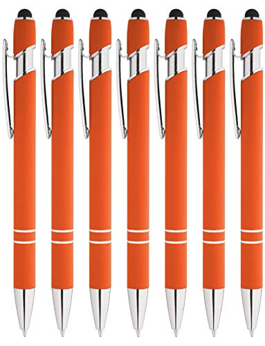 Express Pencils Rainbow Rubberized Soft Touch Ballpoint Pen with Stylus Tip is a stylish, premium metal pen, black ink, medium point. Box of 7 (ORANGE) - Image 2