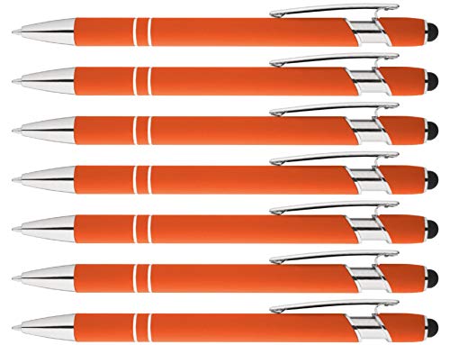 Express Pencils Rainbow Rubberized Soft Touch Ballpoint Pen with Stylus Tip is a stylish, premium metal pen, black ink, medium point. Box of 7 (ORANGE) - Image 5