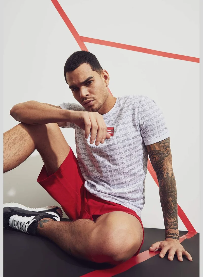 DeFacto Animal Planet Licenced Man Slim Fit Crew Neck Short Sleeve Knitted T-Shirt