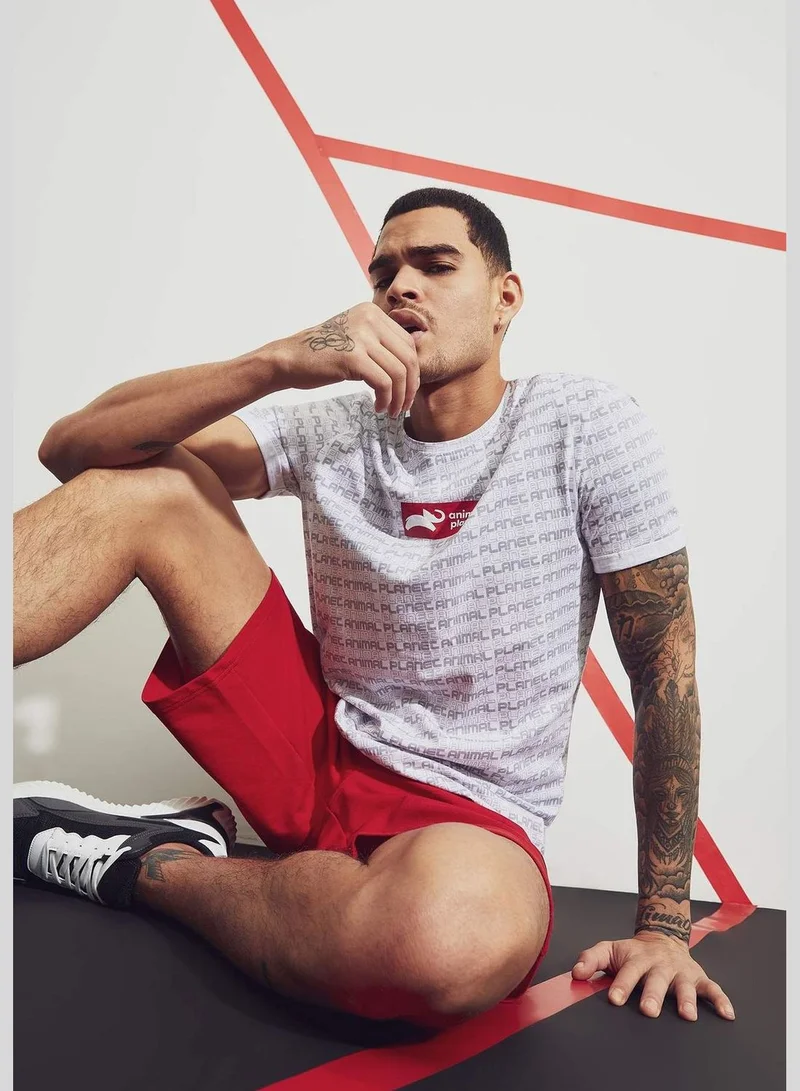 DeFacto Animal Planet Licenced Man Slim Fit Crew Neck Short Sleeve Knitted T-Shirt