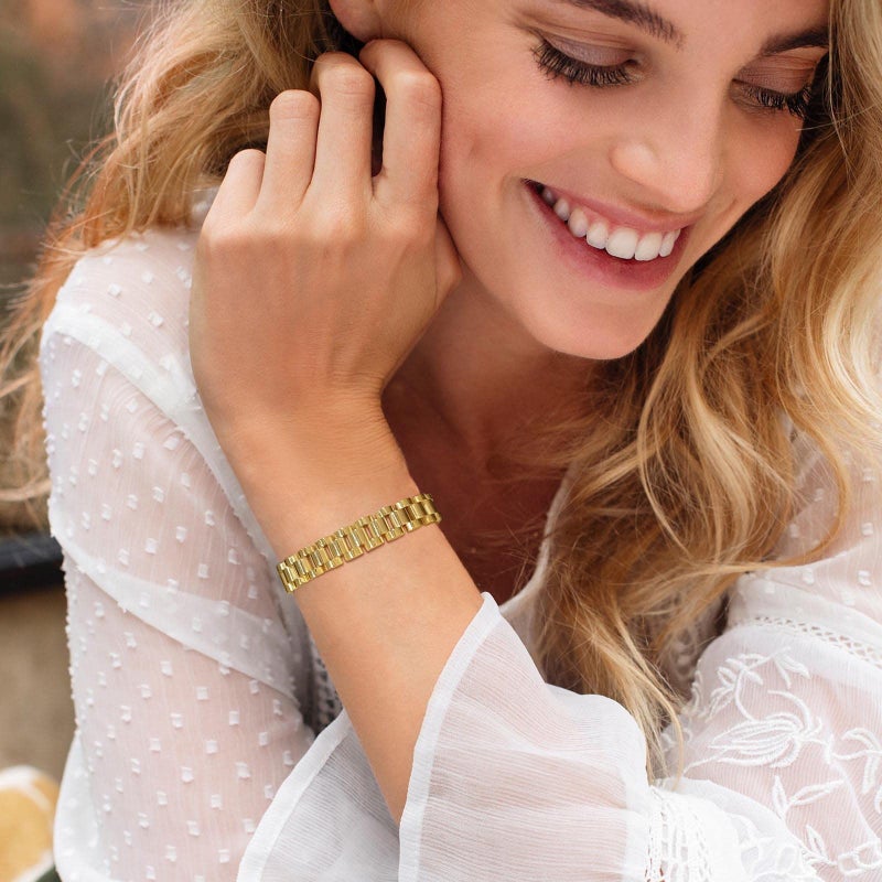 MPRAINBOW 18K Gold Plated Chain Link Bracelet, Stainless Steel Crystal Friendship Bracelets Bangle,Watch Band Chains Wristband Jewelry with Adjust Tool - Image 2