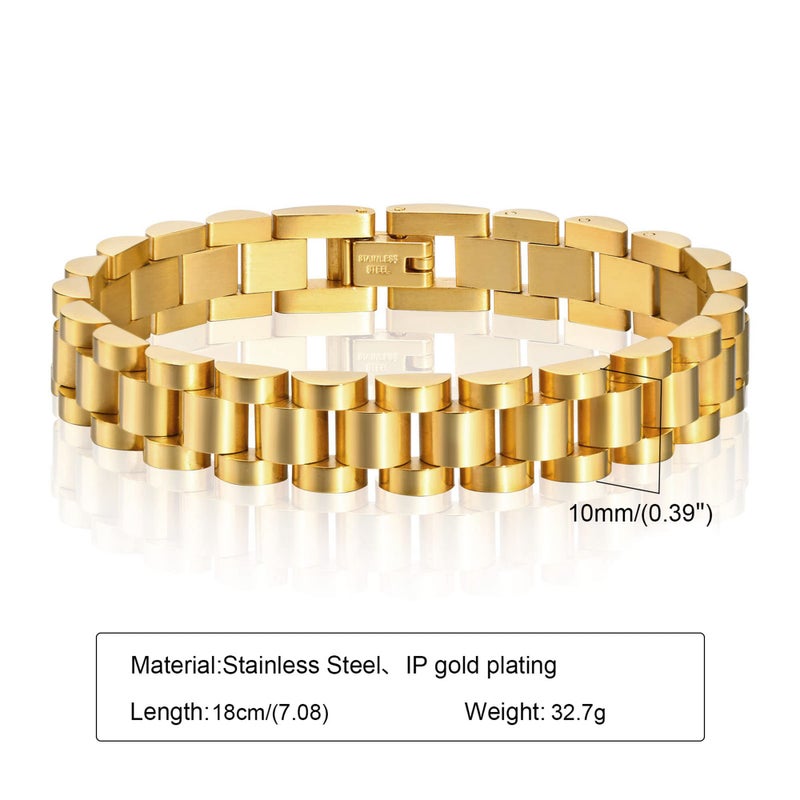 MPRAINBOW 18K Gold Plated Chain Link Bracelet, Stainless Steel Crystal Friendship Bracelets Bangle,Watch Band Chains Wristband Jewelry with Adjust Tool - Image 4