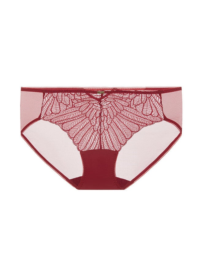 Aimer Women's Red Cotton Crotch Lace Mid-waist Boxer Briefs Am23b941