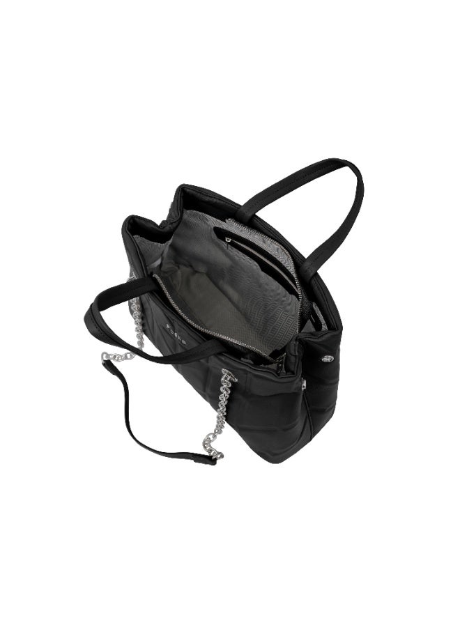 Foska Women's Shoulder Bag - Chic Piped Design Smooth Leather - Black - 33x24 cm - Image 5