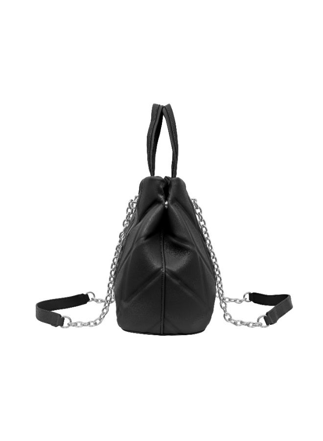 Foska Women's Shoulder Bag - Chic Piped Design Smooth Leather - Black - 33x24 cm - Image 3