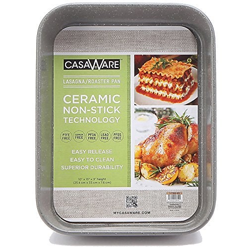 casaWare Ceramic Coated NonStick Lasagna/Roaster Pan 13 x 10 x 3-Inch (Silver Granite) - Image 1