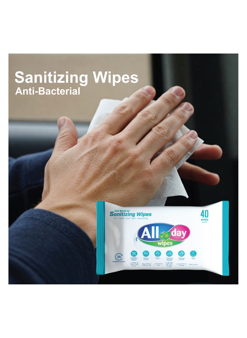 All day wipes All Day Anti-Bacterial Sanitizing Wet Wipes – 40 Count: Kills 99.999% of fungi, bacteria, and germ Stay Protected and Hygienic. (Pack of 2) - Image 4