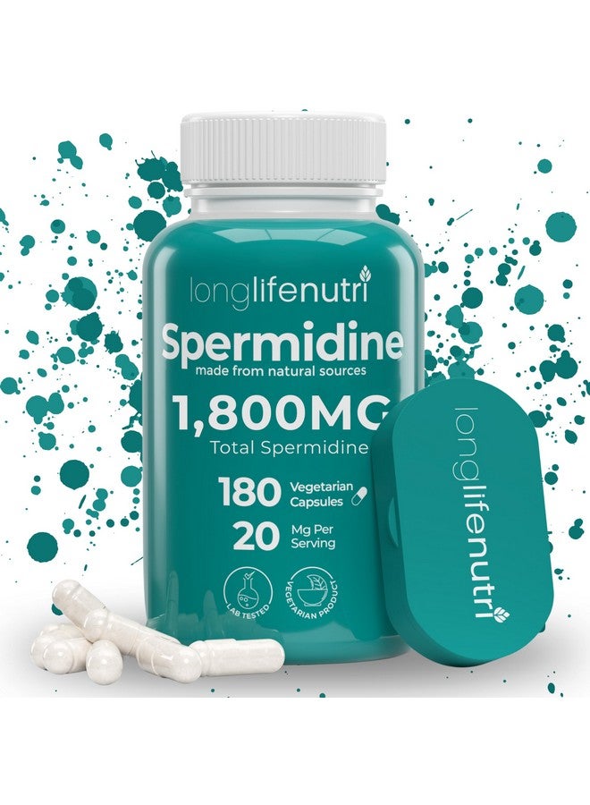LongLifeNutri Spermidine 20mg, Supports Cellular Health & Brain Function - 180 Count, 2 Serving Size, Vegan Capsules, Wheat Germ Extract, Naturally Support Wellness, Lab Tested, Crafted in USA - Image 1